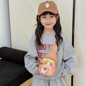 Cute brown cartoon Capybara chest bag for kids with adjustable strap and zip closure
