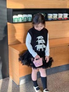 Tenue pour fillette avec mini sac à main pailleté, gilet en tricot et jupe en tulle