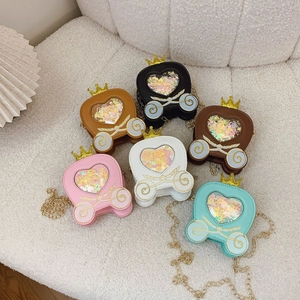 Kinder Kürbis Kutsche Umhängetasche PU Leder Glitzer Herz Prinzessin Stil Mini Handtasche Für Mädchen