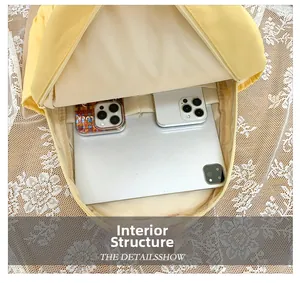 Internal structure of the cartoon bear backpack showing laptop compartment and phone pockets