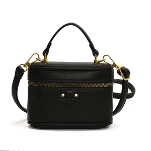 Classic black litchi pattern leather mini vanity case bag with golden hardware for girls
