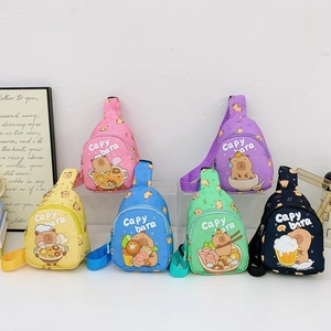Kids Crossbody Chest Bag Cute Cartoon Capybara Print Nylon Mini Messenger Bag For Toddlers Boys Girls Adjustable Strap