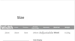 Size chart showing 23x16x9cm dimensions for girls cute rabbit plush wool handbag