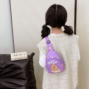 Purple Capybara kids chest bag with cartoon print and adjustable crossbody strap