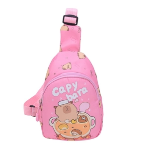 Pink Capybara cartoon chest bag for kids with adjustable strap and durable fabric