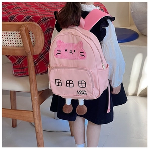 Zaino rosa per bambini con gatto cartoon, zampe di peluche e spallacci regolabili