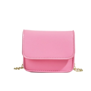 Pink minimalist crossbody bag for kids with gold chain strap and square flap design