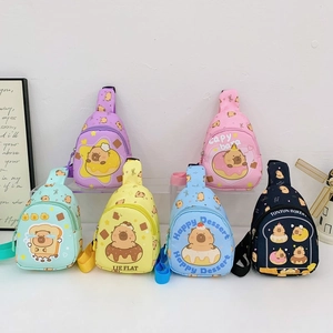 Kids Cartoon Capybara Print Nylon Chest Bag Adjustable Strap Crossbody Waist Pack For Toddlers Kindergarten