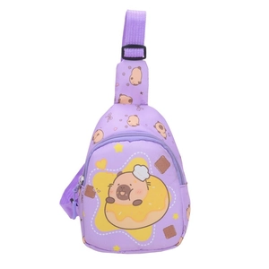 Purple Capybara cartoon kids crossbody chest bag with adjustable strap and star patterns