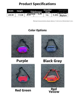 Guide des tailles pour sac bandoulière en nylon 20x11x4cm avec quatre coloris