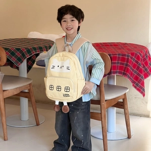 Zaino per bambini a forma di gatto giallo con design 3D e resistente tessuto canvas