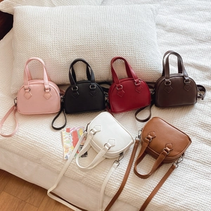 Kids Mini Shell Bag PU Leather Pebble Grain Double Handle Shoulder Crossbody Handbag For Toddler Boys Girls Fashion