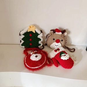 Sac À Bandoulière De Noël Au Crochet Pour Enfants Tricoté À La Main Dessin Animé Père Noël Renne Pochette Pour Enfants