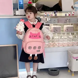 Zaino rosa per bambini a forma di gatto con gambe in peluche 3D e spallacci regolabili