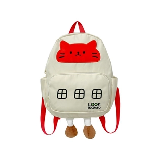 Zaino gatto carino per bambini con gambe di peluche 3D e spallacci rossi vivaci