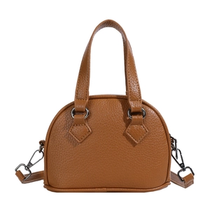 Brown shell mini handbag in lychee pattern PU leather with detachable shoulder strap