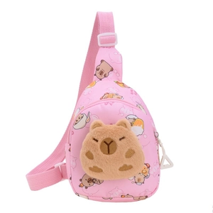 Rosa Capybara Plüsch-Brusttasche für Kinder mit verstellbarem Schultergurt