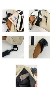 Detail view of multi-color kids crossbody bag with water-resistant fabric and compartments