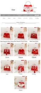 Detailed size specifications and color variants for girls red sequin pearl crossbody bag