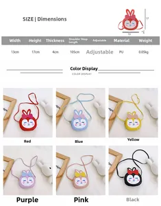 Guide des tailles sac lapin enfant avec dimensions 13x17x4cm et détails en cuir PU durable