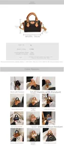 Tableau détaillé montrant le mini sac bandoulière en similicuir et ses six couleurs