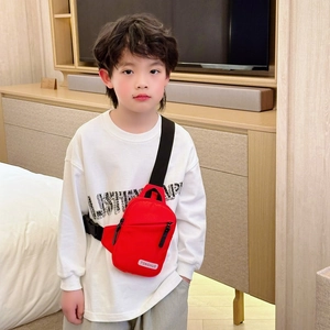 Kids red crossbody chest bag with adjustable strap and fashion letter print for boys