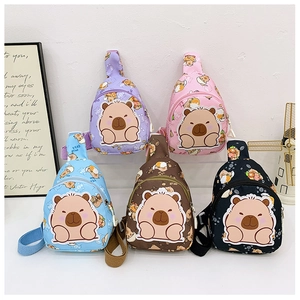 Kids chest bags collection with Capybara print in five vibrant colors and adjustable straps