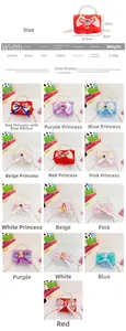 Detailed size guide for girls' bow handbag with dimensions 14.5x10x6cm and chain strap