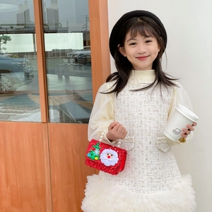 Girls sweet New Year dress with red sequin Christmas handbag and pearl bow details
