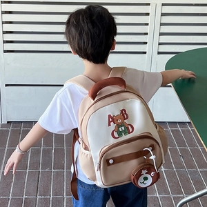 Kids cute cartoon bear backpack with letter print and matching mini coin purse hanging charm