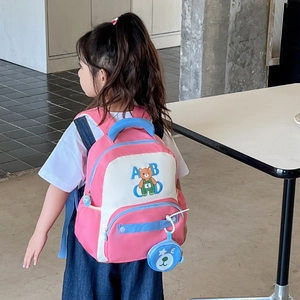 Cute cartoon bear kids backpack with letters and mini pouch for school toddlers