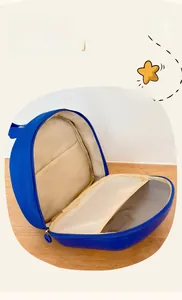 Internal view of blue EVA hard shell kids backpack with mesh pocket for storage