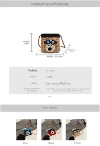 Detail view of handmade crochet puppy crossbody bag with adjustable straps for kids