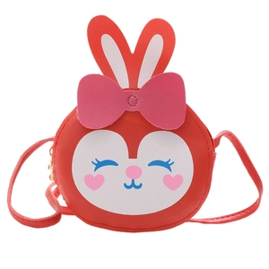 Sac bandoulière lapin rouge mignon pour enfants avec nœud rose et détails cœurs