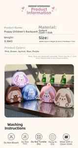 Detail showing dimensions of cute cartoon puppy backpack with 30x26.5x11cm EVA hard shell