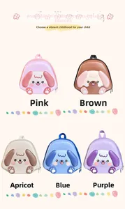 Detailed color options of 3D puppy cartoon shell backpacks for toddlers and kids
