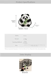 Size chart showing 20cm height and 15cm width of the handmade panda crochet bag