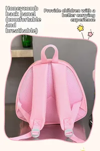 Breathable honeycomb mesh back padding and wide adjustable straps on pink toddler backpack