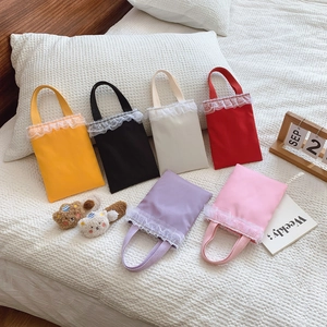 Kids Handbag Sweet Lace Edge Candy Color Cloth Small Square Bag Cute Portable Mini Tote For Girls Toddler