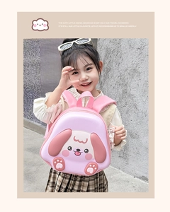 Pink cartoon dog toddler backpack with durable hard shell and adjustable straps