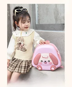 Pink cartoon puppy hardshell backpack for kindergarten kids with glowing LED lights