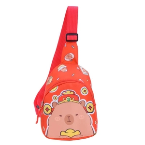 Sac bandoulière enfant rouge avec imprimé Capybara mignon et sangle réglable