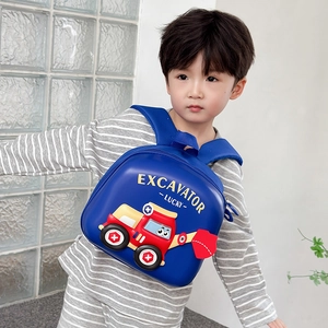 Blue 3D excavator cartoon hard shell backpack for kids with a cute schoolbag design