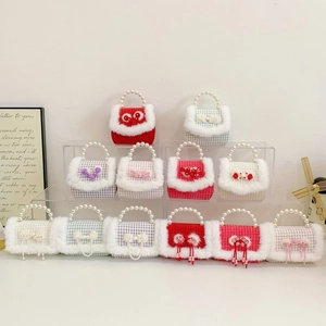 Mini Sac À Main Fille Tweed Tricot Fausse Fourrure Poignée Künstliche Perle Chaîne Dorée Mode Princesse Sac À Épaule