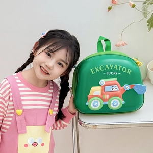 Green kids hardshell excavator backpack for preschool boys and girls with cute 3D design