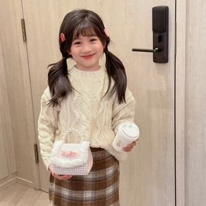 Sac à main princesse pour fille avec motif à carreaux roses et poignée en perles