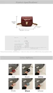 Detail showing various colors of mini quilted crossbody bags with chain straps