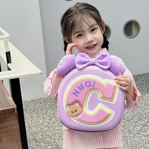 Cute purple EVA hardshell children backpack with 3D bear and bow for kindergarten