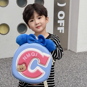 Cute sky blue kindergarten backpack with a pink bow and 3D letter for kids