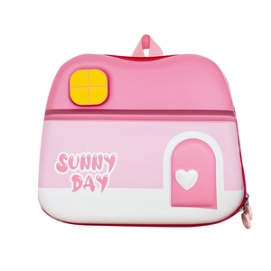Cute pink 3D house-shaped EVA hard shell backpack for kids with Sunny Day print
